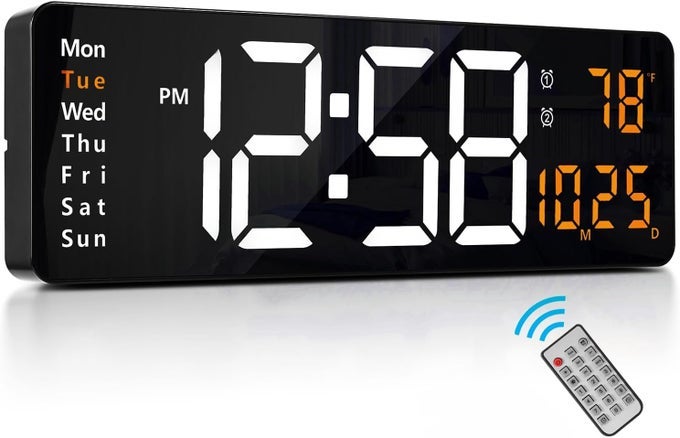 1 PC SILENT DIGITAL WALL CLOCK LARGE DISPLAY 162 INCH WITH DATE WEEK TEMPERATURE LED CLOCK WITH REMOTE CONTROL FOR LIVING ROOM DECOR OFFICE KITCHEN AUTOMATIC WHITE DIGITORANGE