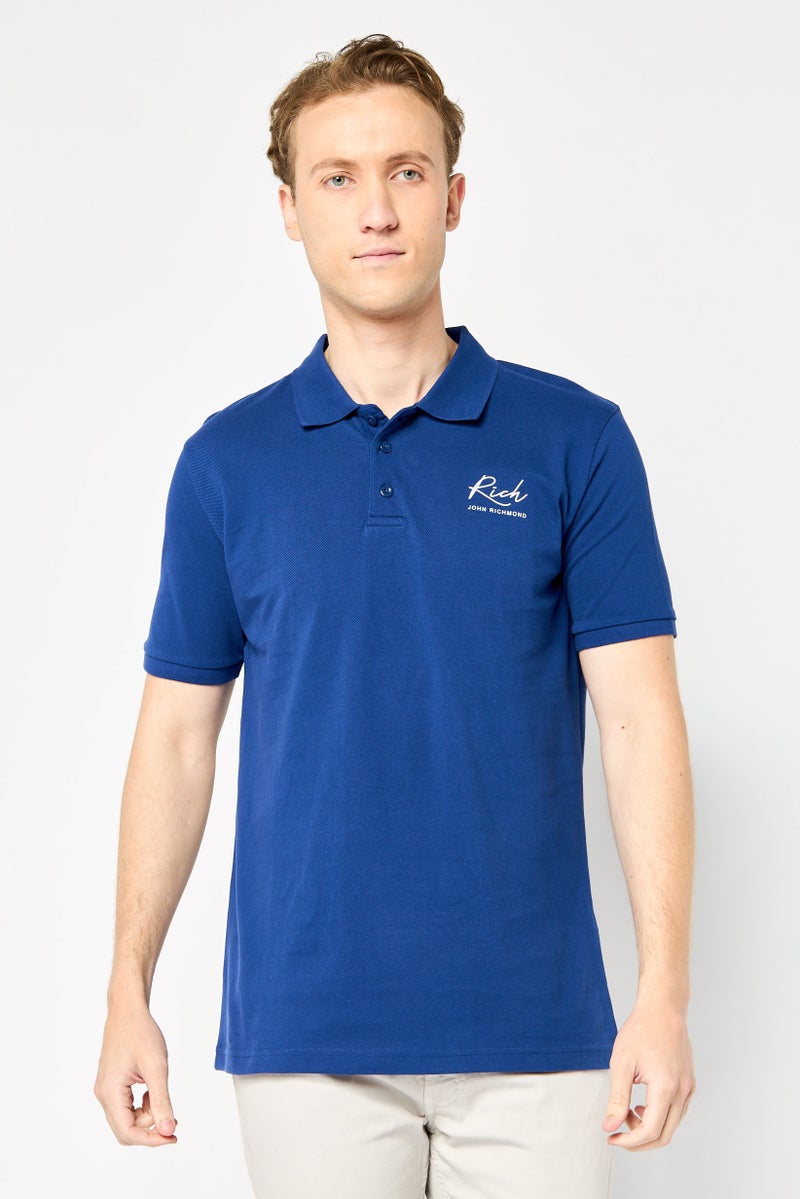 JOHN RICHMOND Men Regular Fit Brand Logo Short Sleeves Polo Shirt, Navy - Image 1
