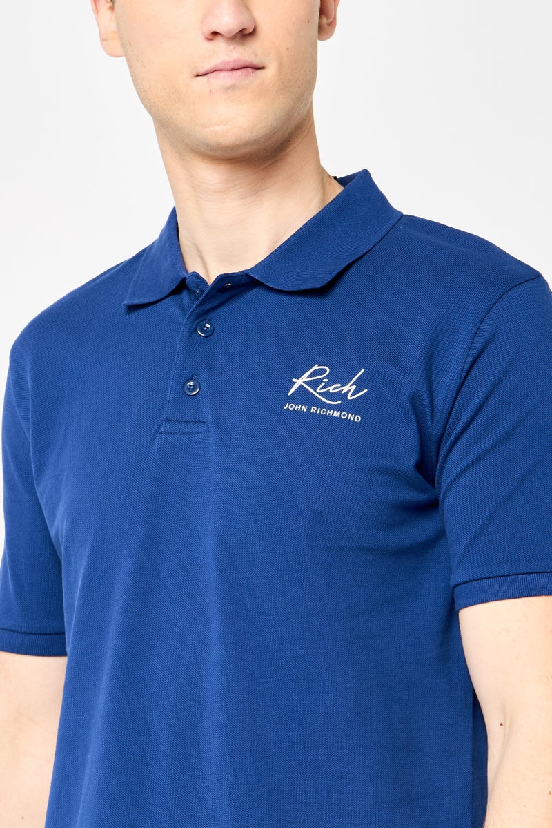 JOHN RICHMOND Men Regular Fit Brand Logo Short Sleeves Polo Shirt, Navy - Image 2