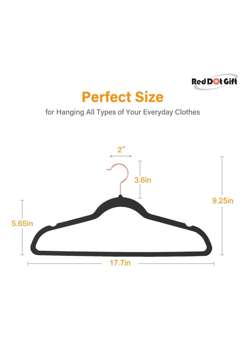 Red Dot Gift 50-Pieces Black Non-Slip Velvet Clothes Hanger with Rose Golden 360 Degree Rotatable Hook,Durable & Slim  - Image 2