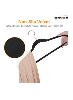 Red Dot Gift 50-Pieces Black Non-Slip Velvet Clothes Hanger with Rose Golden 360 Degree Rotatable Hook,Durable & Slim  - Image 3