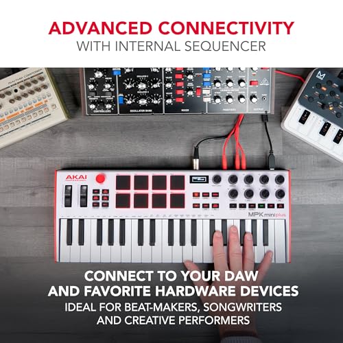 Akai Professional MPK Mini Plus - USB MIDI Keyboard Controller with 37 Mini Keys, 8 MPC Pads, Sequencer, MIDI/CV/Gate I/O and Native Instruments Sound Package, White Limited Edition - Image 3