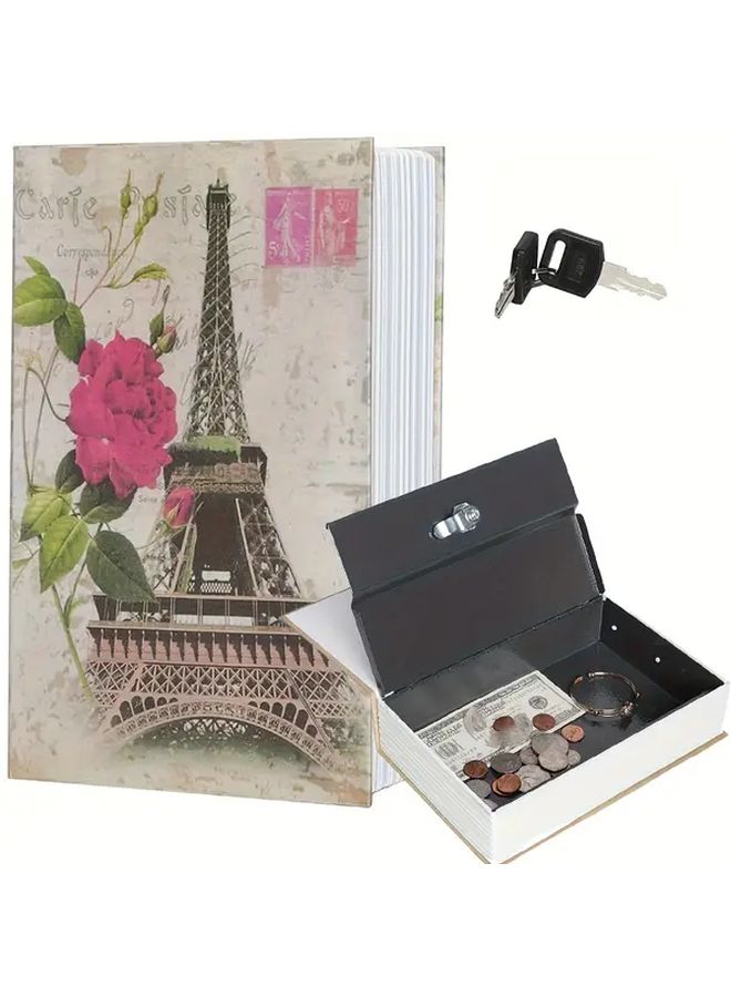 Medium Eiffel Tower Secret Book Safe with Key Vintage Paris Design Hidden Storage - Image 2