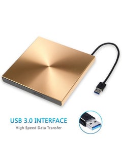 USB3.0 Aluminum Alloy External DVD Drive Burner Ultra-thin Portable CD-ROM Player Disc Universal-Color:Tuhaojin-Specifications:USB3.0