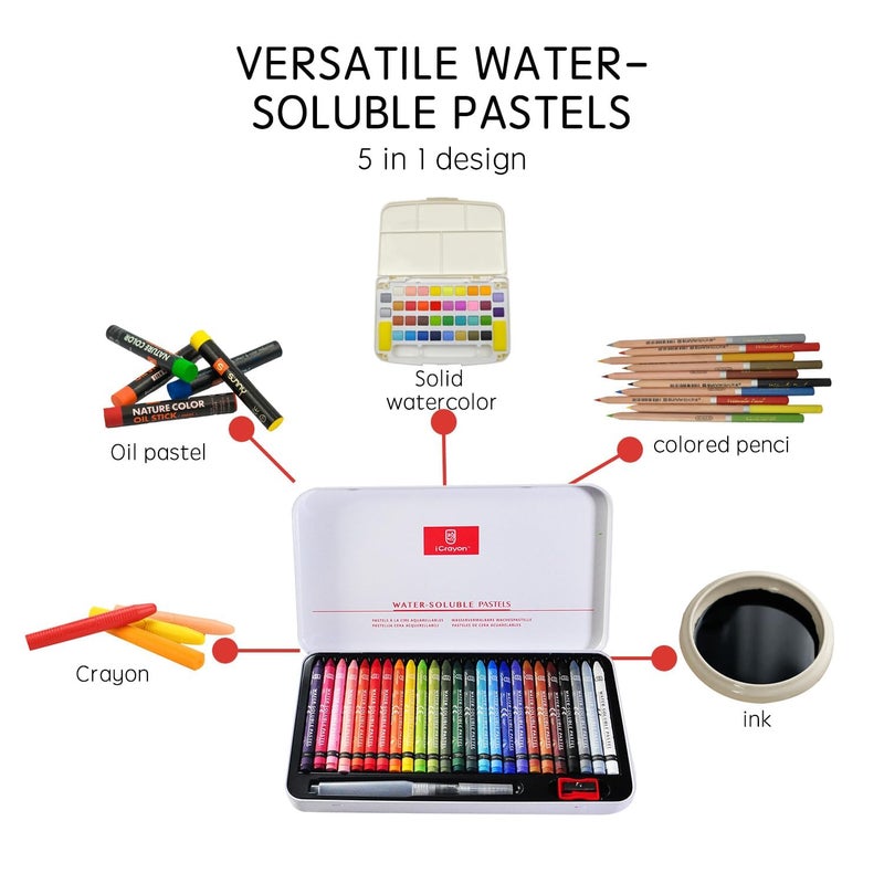 iCrayon 25 Colors Water Soluble Pastels, Watercolor Pastel Set for Beginners and Hobbyists, Includes Sharpener, Palette & Brush for Vibrant Art Creations (Classic) - Image 4