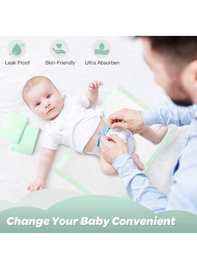 انسولار حفاضات تغيير أطفال سميكة للغاية لمرة واحدة، 100 قطعة، مانعة للتسرب ومقاومة للماء، لعناية المولود والرضع، سجادة واقية ناعمة للسرير والطاولة، 33×45 سم، أخضر - Image 5