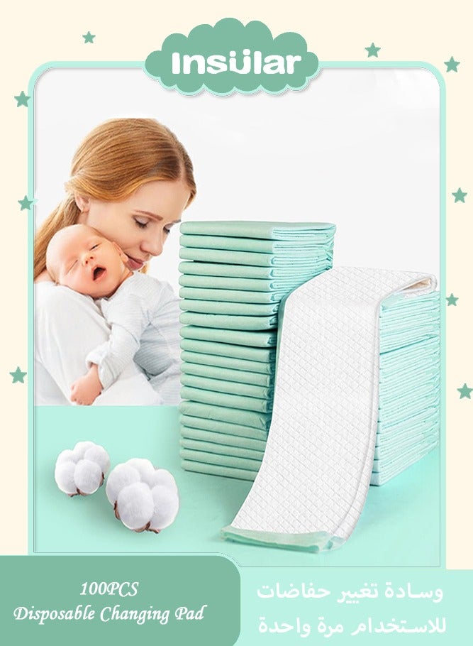 انسولار حفاضات تغيير أطفال سميكة للغاية لمرة واحدة، 100 قطعة، مانعة للتسرب ومقاومة للماء، لعناية المولود والرضع، سجادة واقية ناعمة للسرير والطاولة، 33×45 سم، أخضر - Image 1