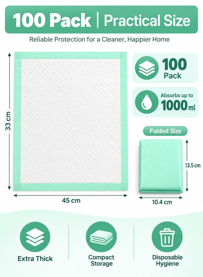 insular 100 Pack  Extra Thick Disposable Baby Changing Pad, Leak-Proof Waterproof Underpad for Newborn and Infant Care, Soft Protective Mat for Bed and Table, 33x45 cm, Green - Image 2
