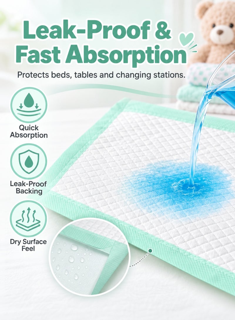 insular 100 Pack  Extra Thick Disposable Baby Changing Pad, Leak-Proof Waterproof Underpad for Newborn and Infant Care, Soft Protective Mat for Bed and Table, 33x45 cm, Green - Image 4