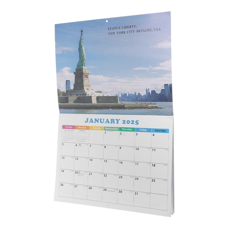 تقويم حائط معالم العالم 2025 مخطط معلق شهري سفر موضوع المنزل المكتب - Image 2