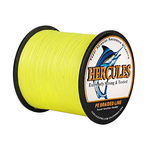 HERCULES Super Strong 500M 547 Yards Braided Fishing Line 50 LB Test for Saltwater Freshwater PE Braid Fish Lines 4 Strands - Fluorescent Yellow, 50LB (22.7KG), 0.37MM - Image 1