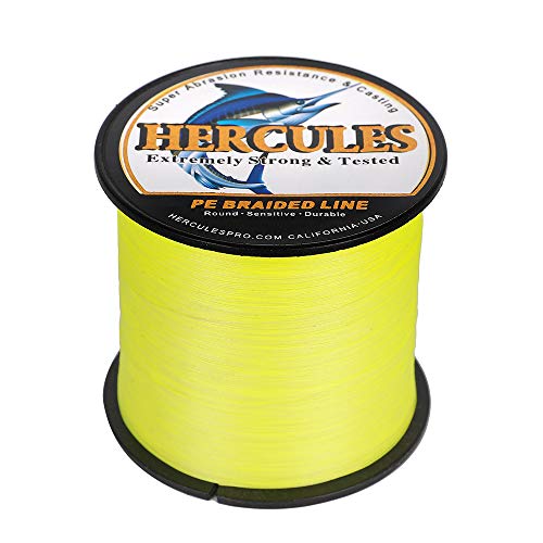 HERCULES Super Strong 500M 547 Yards Braided Fishing Line 50 LB Test for Saltwater Freshwater PE Braid Fish Lines 4 Strands - Fluorescent Yellow, 50LB (22.7KG), 0.37MM - Image 4