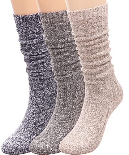 TINTAO 3 Pairs Women Winter Wool Cable Knit Crew Knee High Boot Socks,Size 5-11#W919 (Polyester Blend, Color A01) - Image 1
