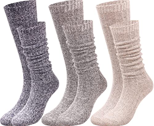 TINTAO 3 Pairs Women Winter Wool Cable Knit Crew Knee High Boot Socks,Size 5-11#W919 (Polyester Blend, Color A01) - Image 3