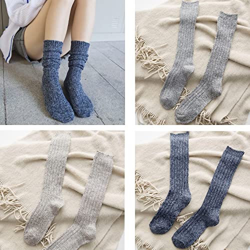 TINTAO 3 Pairs Women Winter Wool Cable Knit Crew Knee High Boot Socks,Size 5-11#W919 (Polyester Blend, Color A01) - Image 4