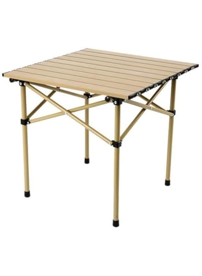HOOKOR Camping Table, Carbon Steel Folding Beach Table with Carry Bag Outdoor Folding Portable Camping Table for Beach, Picnics, Cooking,20.8*20*19.6,Beige - Image 1