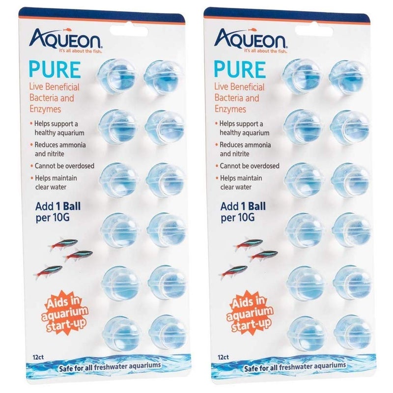 Aqueon 2 Pack of Pure Live Beneficial Bacteria and Enzymes for Aquariums, 12 Pack Each, Treats Up to 240 Gallons - Image 1