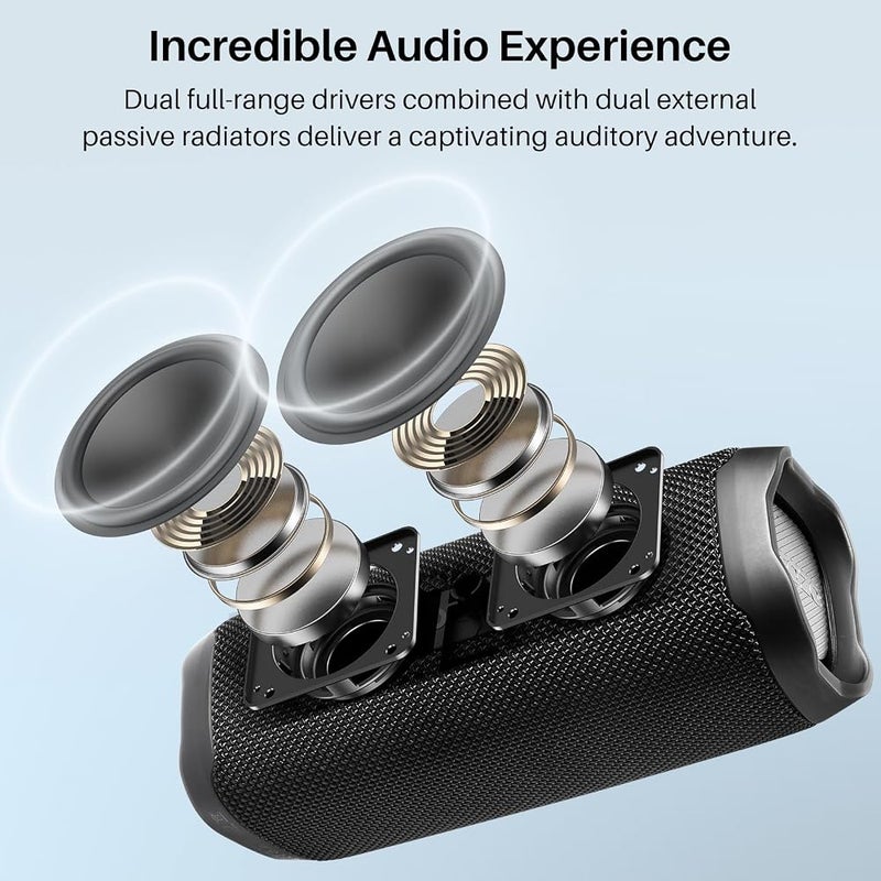 TOZO PA2 Bluetooth Speaker with Dual Drivers & Dual Bass Diaphragms, Deep Bass Loud Stereo Sound, IPX8 Waterproof, 25H Playtime, Custom EQ App Portable Wireless Speaker for Home Outdoors Travel Black - Image 2