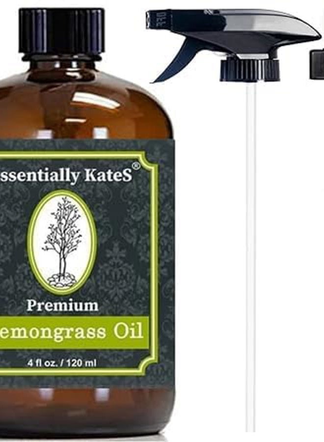 Essentially KateS Lemongrass Essential Oil 4 Fl Oz with Dropper and Sprayer - 100% Pure and Natural - Hair Care, Home Diffusers, Skin Care, Aromatherapy, Massage and Humidifiers, and Garden Care - Image 1