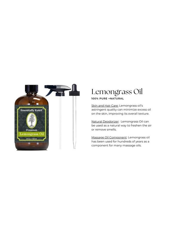 Essentially KateS Lemongrass Essential Oil 4 Fl Oz with Dropper and Sprayer - 100% Pure and Natural - Hair Care, Home Diffusers, Skin Care, Aromatherapy, Massage and Humidifiers, and Garden Care - Image 4