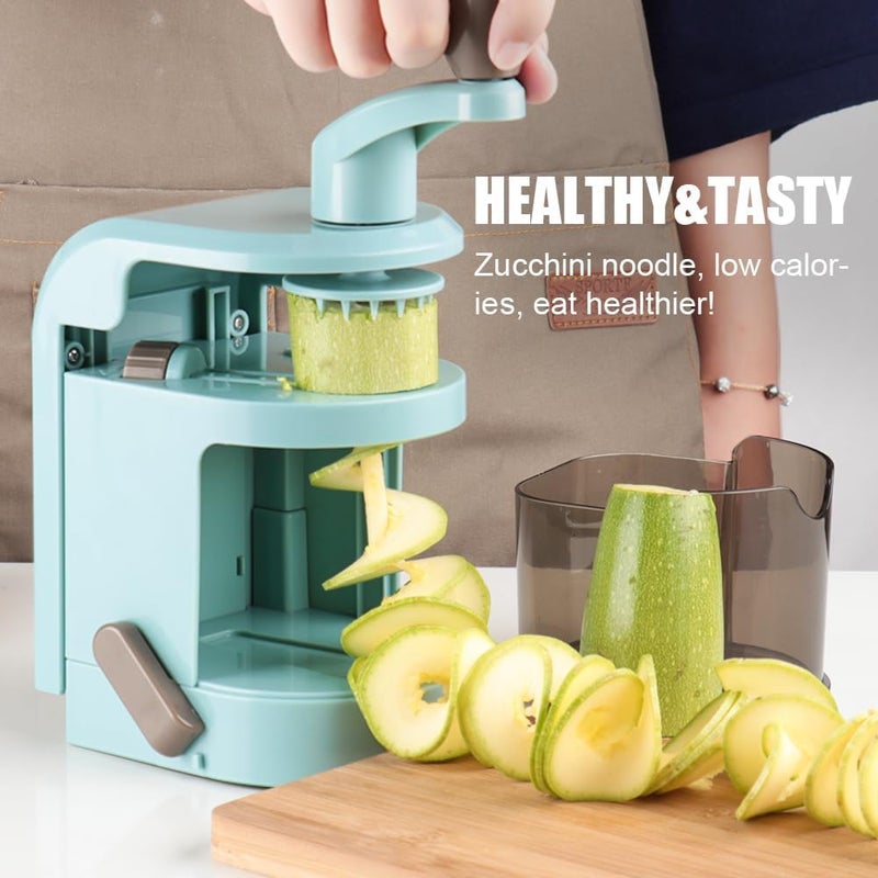 Badelite Vegetable Spiralizer 4-IN-1 Rotating Blade Veggie Spiralizer Zucchini Noodle Maker with Strong Suction Cup Spiral Vegetable Cutter Slicer - Blue - Image 4