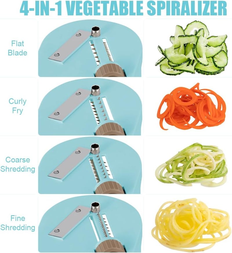 Badelite Vegetable Spiralizer 4-IN-1 Rotating Blade Veggie Spiralizer Zucchini Noodle Maker with Strong Suction Cup Spiral Vegetable Cutter Slicer - Blue - Image 2