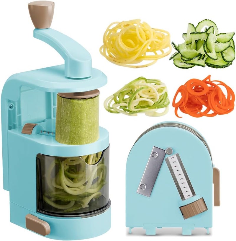 Badelite Vegetable Spiralizer 4-IN-1 Rotating Blade Veggie Spiralizer Zucchini Noodle Maker with Strong Suction Cup Spiral Vegetable Cutter Slicer - Blue - Image 1