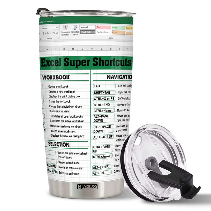 BECHUSKY Excel Tumbler Group Excel Shortcut Tumbler Excel Cheat Sheet Travel Spreadsheet Accounting Student Senior Accountant CPA Gift For Coworker Colleague Friend On Birthday Anniversary Christmas