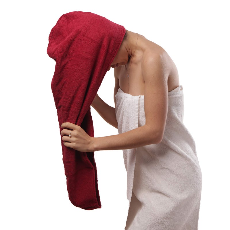 Aspen5 Extra Large Waffle Cotton Hair Towel Wrap - 30 inches Long, 400 GSM, Ultra Absorbent, Quick Dry Hair Turban for Women, Ideal for Long and Curly Hair, Perfect for Plopping (Cherry Red) - Image 2