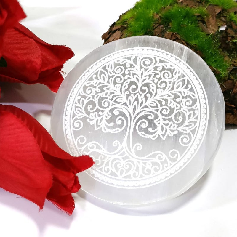 ZUBY Crystals Product Selenite Charging PlateWand Engraved Flower of Life for Reiki Healing Crystal Meditation and Cleansing The Negative Energy Size 3 x 3 inch  - Image 1