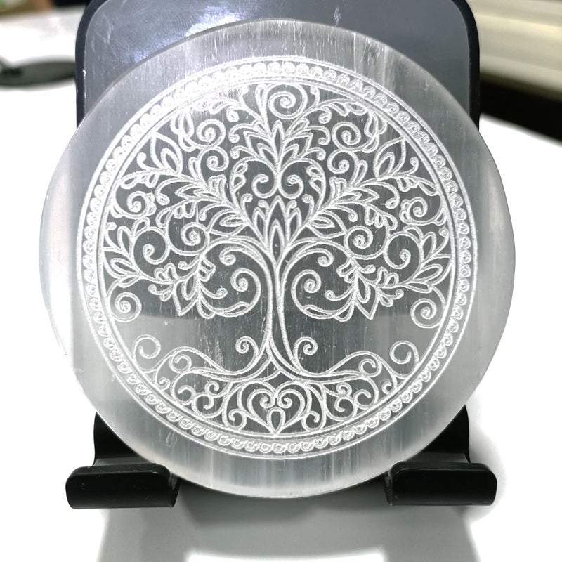 ZUBY Crystals Product Selenite Charging PlateWand Engraved Flower of Life for Reiki Healing Crystal Meditation and Cleansing The Negative Energy Size 3 x 3 inch  - Image 2