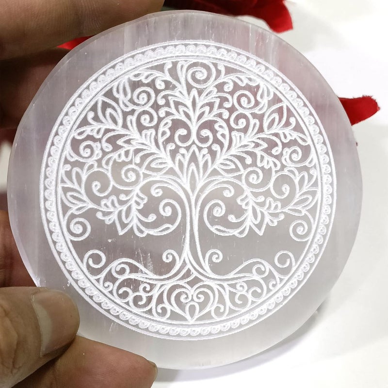 ZUBY Crystals Product Selenite Charging PlateWand Engraved Flower of Life for Reiki Healing Crystal Meditation and Cleansing The Negative Energy Size 3 x 3 inch  - Image 4