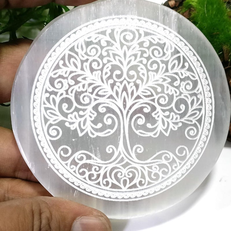 ZUBY Crystals Product Selenite Charging PlateWand Engraved Flower of Life for Reiki Healing Crystal Meditation and Cleansing The Negative Energy Size 3 x 3 inch  - Image 3