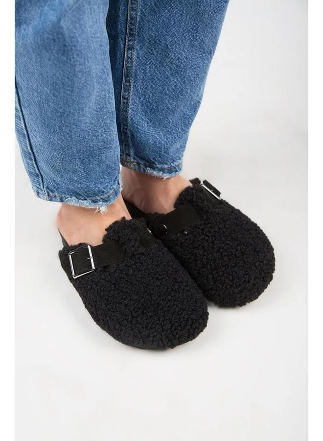 Manijero  Suzen Women's Real Leather Buckle Tedy Black Slipper. for Women | Best Price UAE
