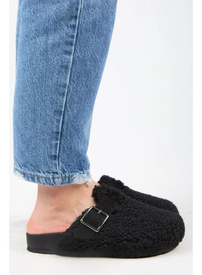 Suzen Women's Real Leather Buckle Tedy Black Slipper.