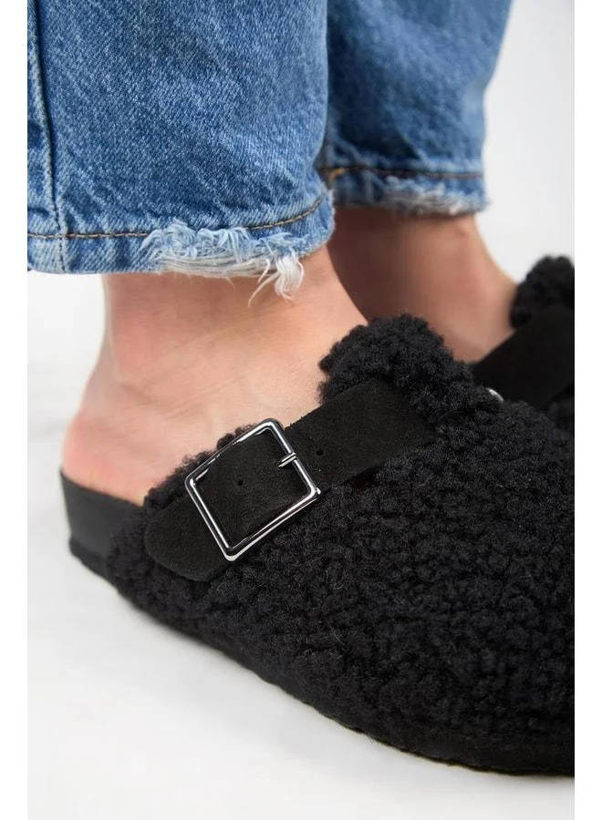 Manijero  Suzen Women's Real Leather Buckle Tedy Black Slipper. for Women | Best Price UAE