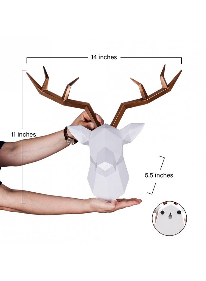 SAC SMARTEN ARTS SAC SMARTEN ARTS Faux Taxidermy Animal Head Wall Decor - White Deer Head Wall Mount - Decorative Gold Deer Antlers Wall Decor by 14 x11 inches  - Image 3