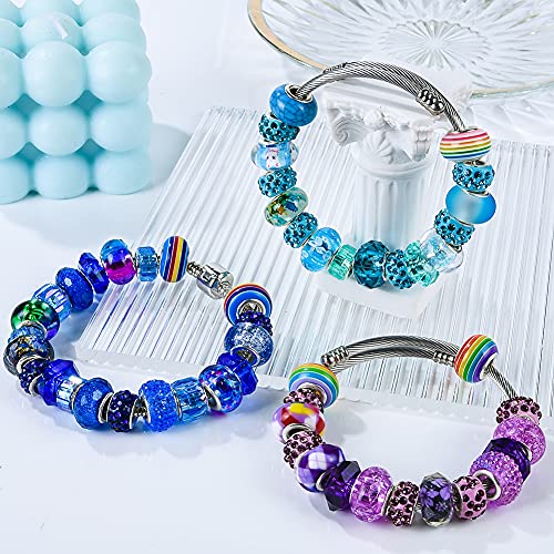 Aipridy Assortment European Large Hole Beads Spacer Beads Rhinestone Craft Beads for DIY Charms Bracelet Jewelry Making (Purple-Lake Blue-Blue) - Image 5