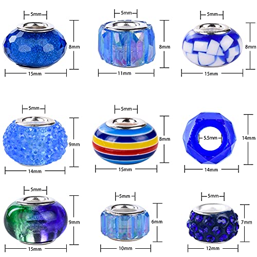 Aipridy Assortment European Large Hole Beads Spacer Beads Rhinestone Craft Beads for DIY Charms Bracelet Jewelry Making (Purple-Lake Blue-Blue) - Image 4