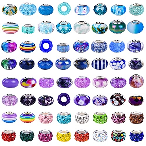 Aipridy Assortment European Large Hole Beads Spacer Beads Rhinestone Craft Beads for DIY Charms Bracelet Jewelry Making (Purple-Lake Blue-Blue) - Image 3