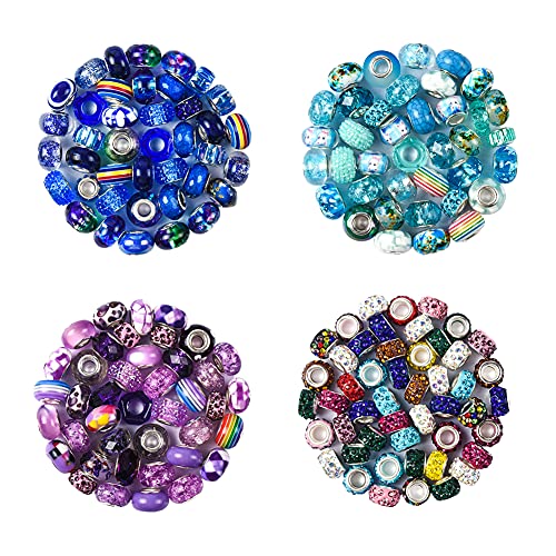 Aipridy Assortment European Large Hole Beads Spacer Beads Rhinestone Craft Beads for DIY Charms Bracelet Jewelry Making (Purple-Lake Blue-Blue) - Image 2