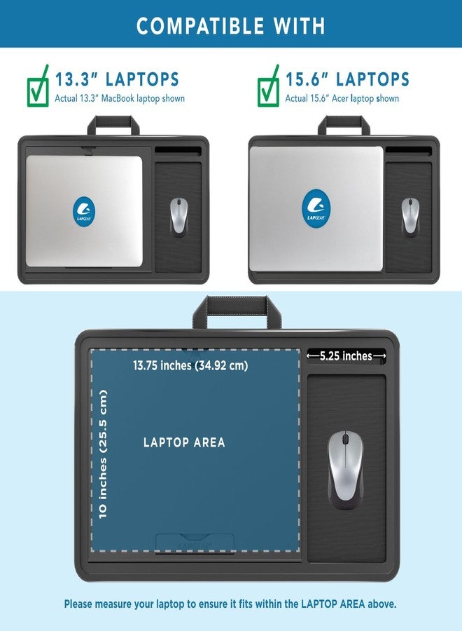 LAPGEAR Ergonomic Pro 2.0 Lap Desk with 9 Adjustable Heights, Built-in Mouse Pad & Phone Slot - Full Microbead Cushion, Storage Pocket - Fits Laptops up to 15.6" - Black - Style No. 49508 - Image 3