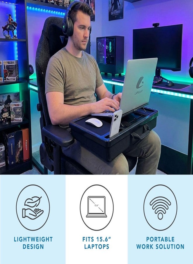 LAPGEAR Ergonomic Pro 2.0 Lap Desk with 9 Adjustable Heights, Built-in Mouse Pad & Phone Slot - Full Microbead Cushion, Storage Pocket - Fits Laptops up to 15.6" - Black - Style No. 49508 - Image 2