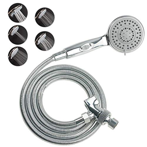 HauSun Handheld Shower Head with On/Off Switch - 5 Spray Settings 6.5 Feet Extra Long Hose High Pressure with Bathroom Faucet Kit - Universal Adapter Holder Mount for Wall,Chrome Finish - Image 1