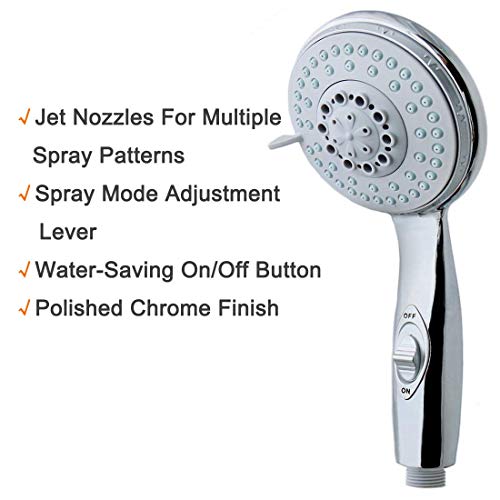 HauSun Handheld Shower Head with On/Off Switch - 5 Spray Settings 6.5 Feet Extra Long Hose High Pressure with Bathroom Faucet Kit - Universal Adapter Holder Mount for Wall,Chrome Finish - Image 5