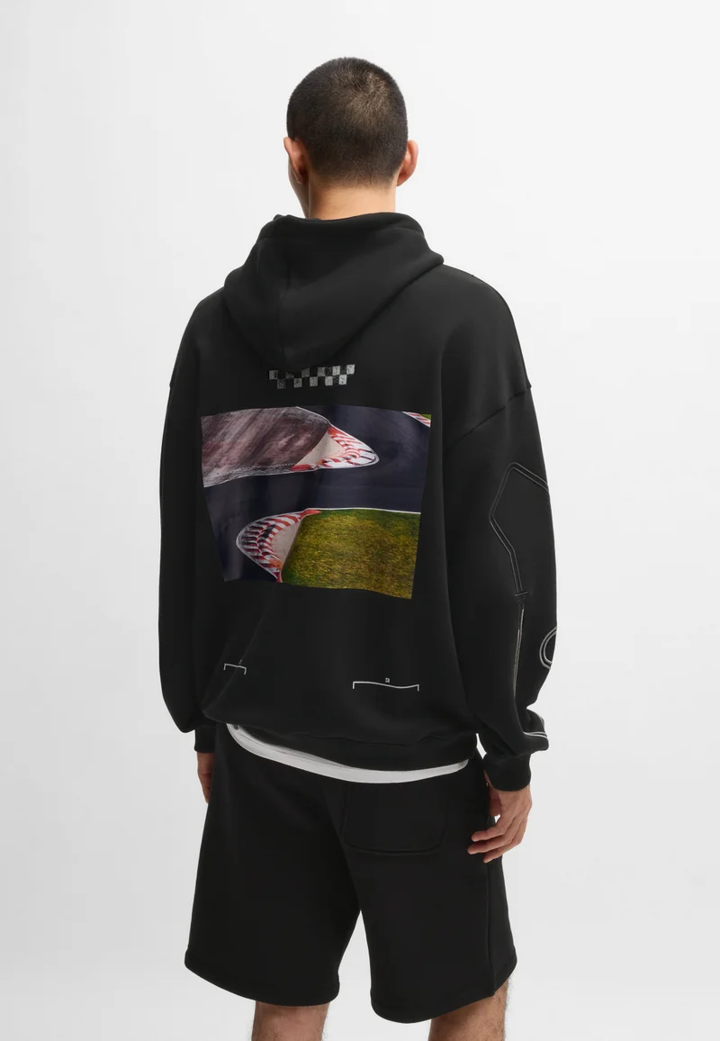 HUGO Black Cotton-blend hoodie with racing print for Men | Best Price UAE