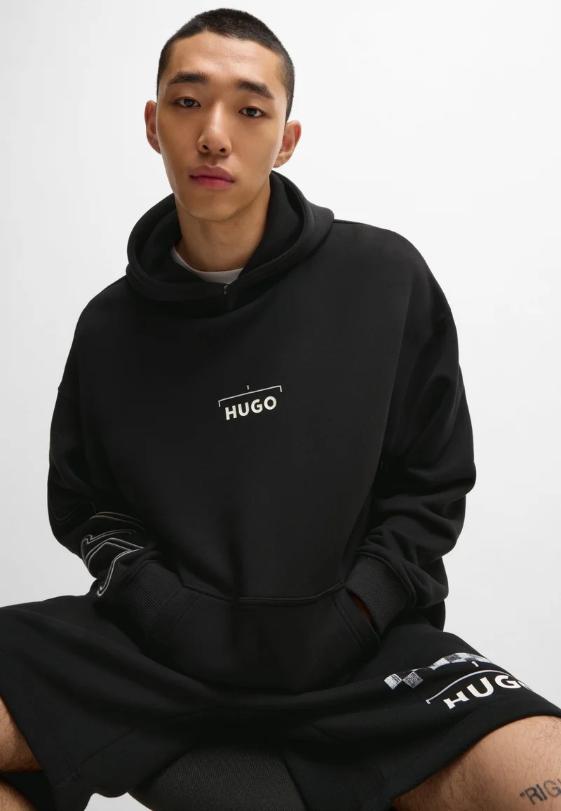 HUGO Black Cotton-blend hoodie with racing print for Men | Best Price UAE