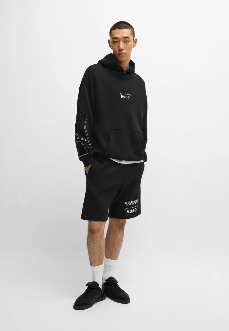 HUGO Black Cotton-blend hoodie with racing print for Men | Best Price UAE