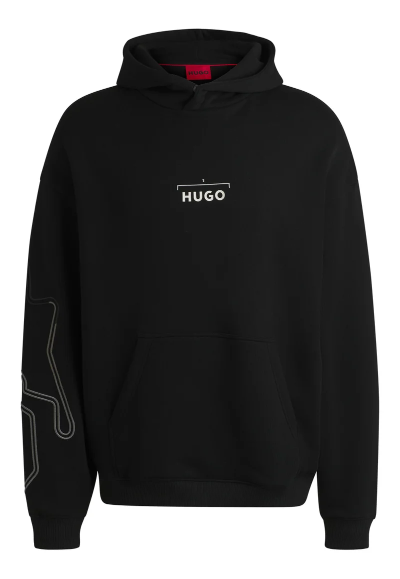 HUGO Black Cotton-blend hoodie with racing print for Men | Best Price UAE