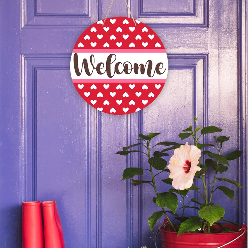 PAMBO Welcome Valentine Day Door Decoration Sign,St Patricks Day Door Hanging Sign for Home Front Porch Decoration Double Sided - Image 2